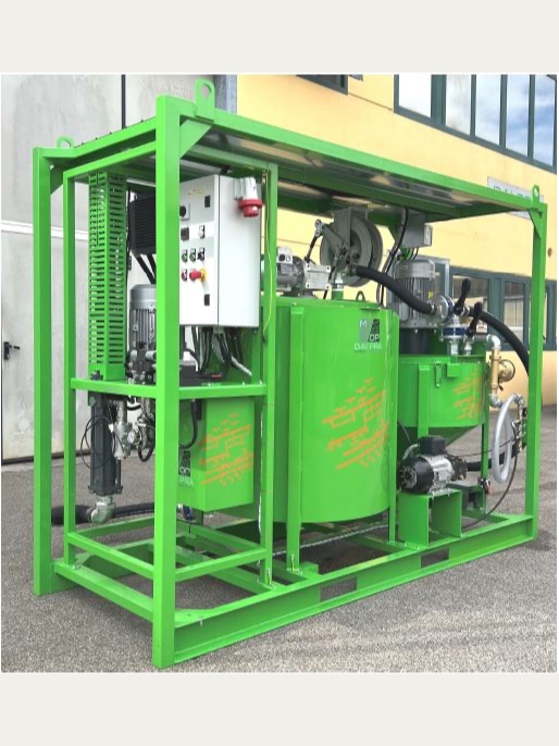 DE/OL 80 plant with 300 l turbo mixer and 500 l agitator on a lifting frame